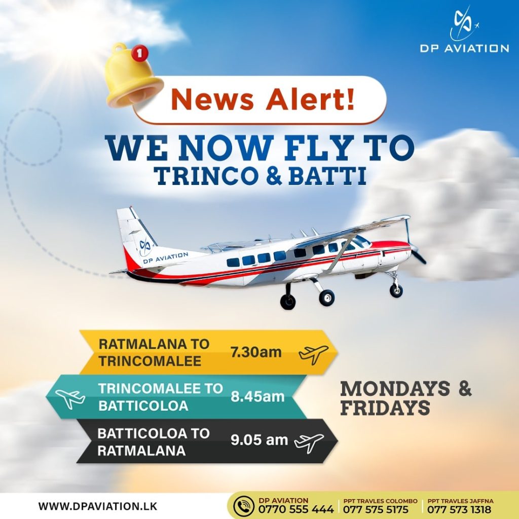 Trincomalee to Batticoloa flight schedule